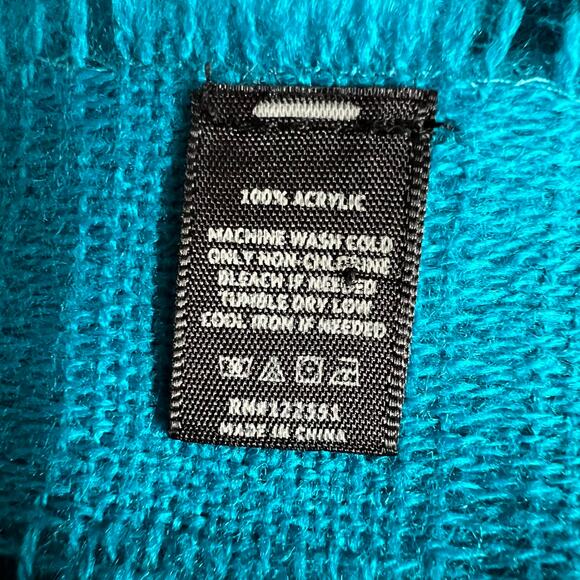 Womens Large Oversized Woven Scarf with Fringe Turquoise Teal - Picture 6 of 6